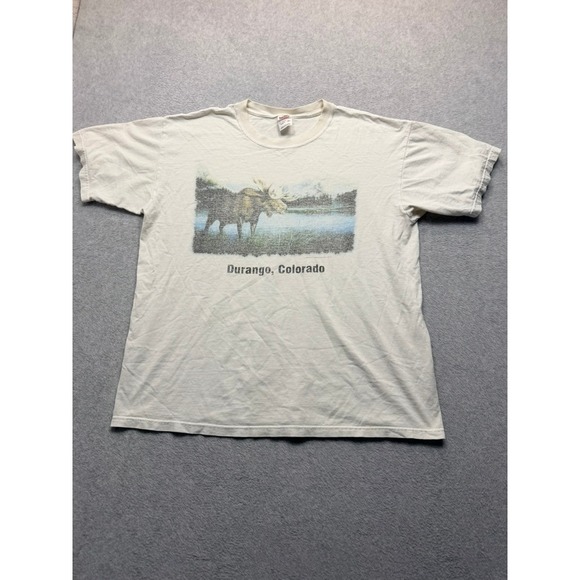 Anvil Other - Vintage Anvil Durango Colorado Moose Graphic T-Shirt Mens XL Cream 90s USA